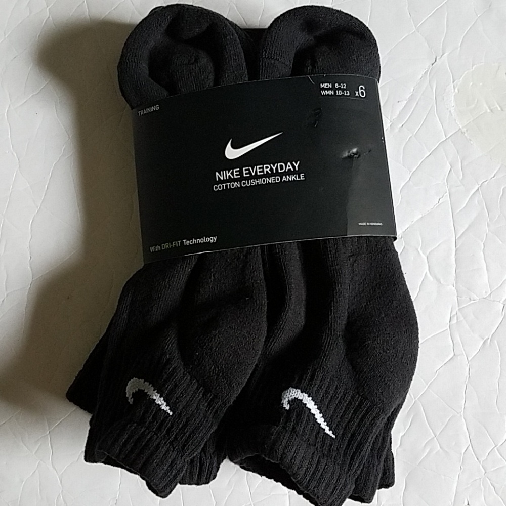 NIKE Everyday Cotton BLACK Ankle Sport socks 6pk Size L